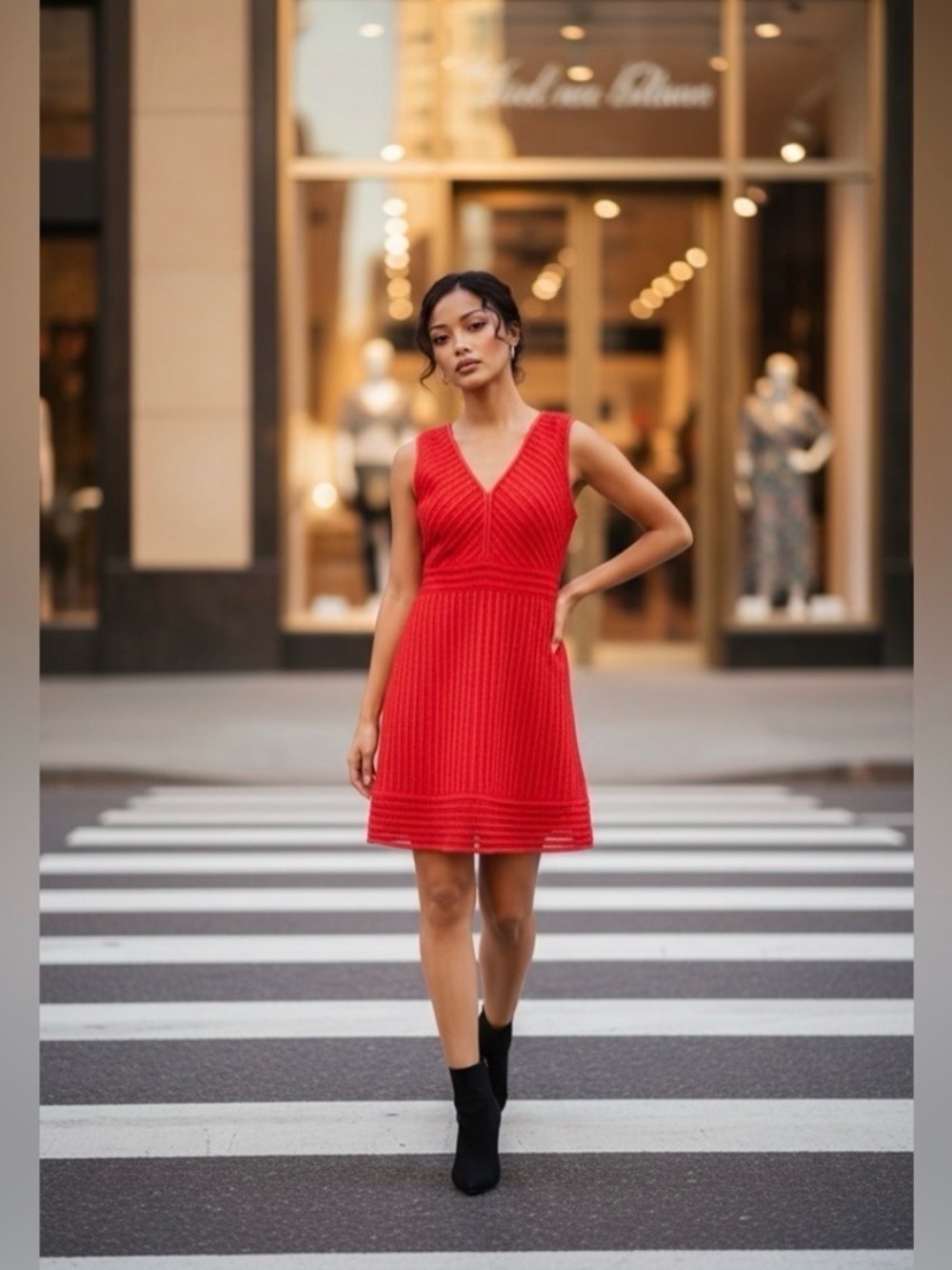 J. Crew Red Eyelet  Sleeveless V‑Neck Knit Mini Dress